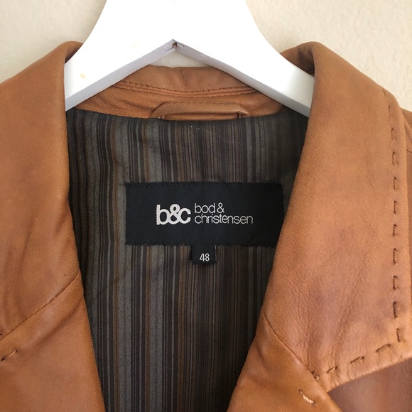 B&C Bod & Christensen Mens Jacket Coat Size 48 Brown Leather Distressed - Picture 4 of 14